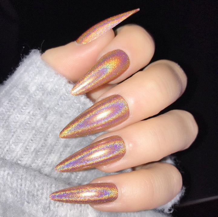 Holographic Mocha Midi Stiletto - doobysnailsltd