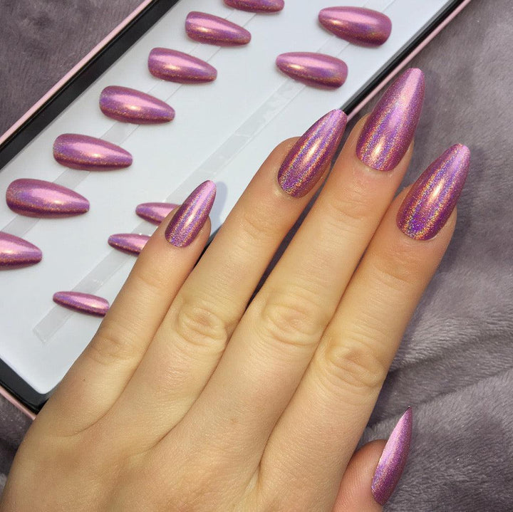 Holographic Pink Long Almond - doobysnailsltd