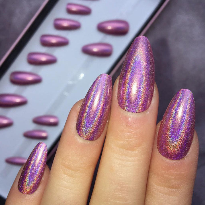 Holographic Pink Long Almond - doobysnailsltd