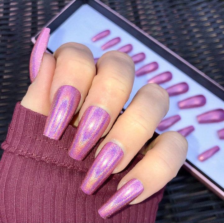 Holographic Pink Midi Coffin - doobysnailsltd