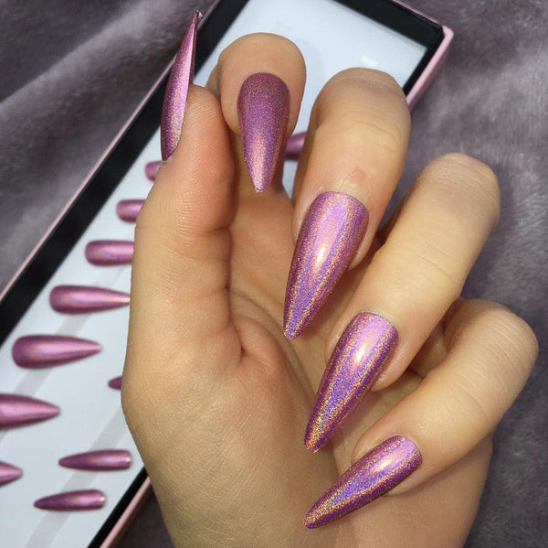 Holographic Pink Midi Stiletto - doobysnailsltd