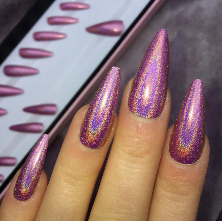 Holographic Pink Midi Stiletto - doobysnailsltd