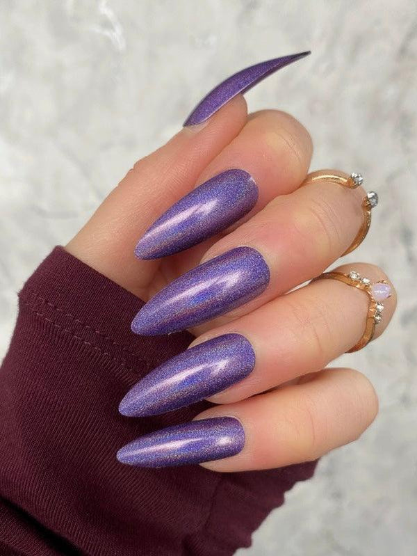 Holographic Purple Long Stiletto - doobysnailsltd