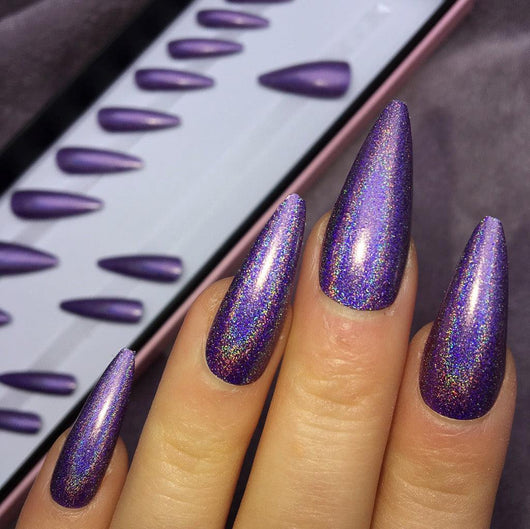 Holographic Purple Midi Stiletto - doobysnailsltd