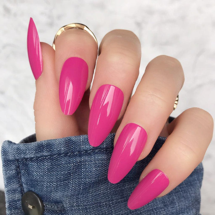 Hot Pink Gloss Long Almond - doobysnailsltd