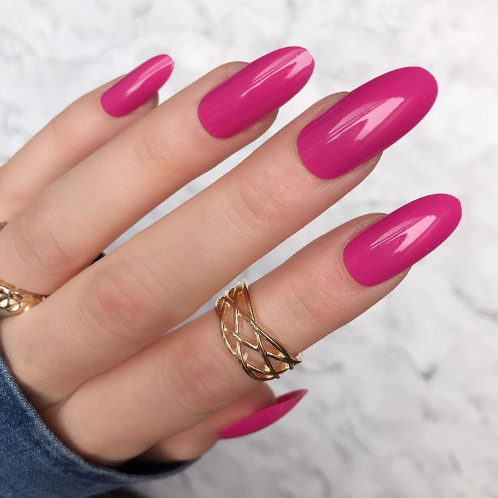 Hot Pink Gloss Long Oval - doobysnailsltd