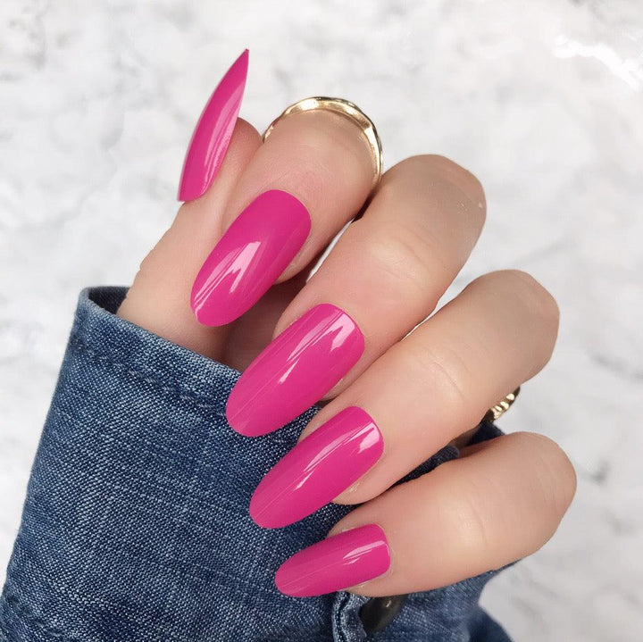 Hot Pink Gloss Long Oval - doobysnailsltd