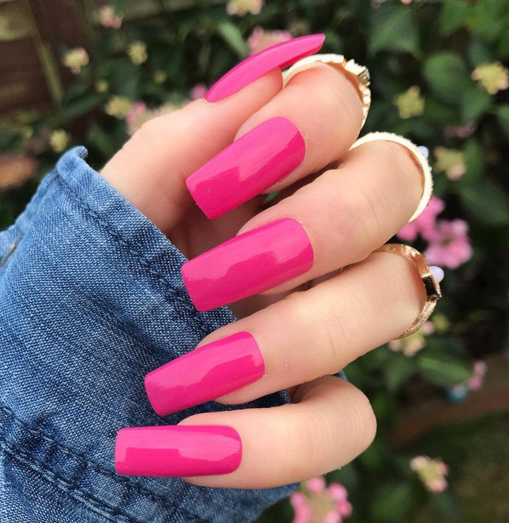 Hot Pink Gloss Long Square - doobysnailsltd