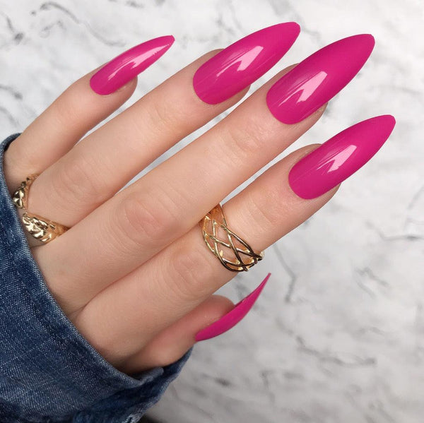 Hot Pink Gloss Long Stiletto - doobysnailsltd