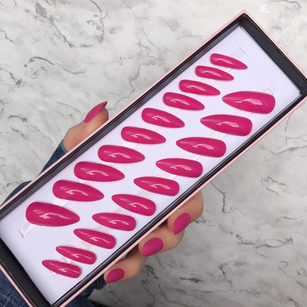 Hot Pink Gloss Long Stiletto - doobysnailsltd
