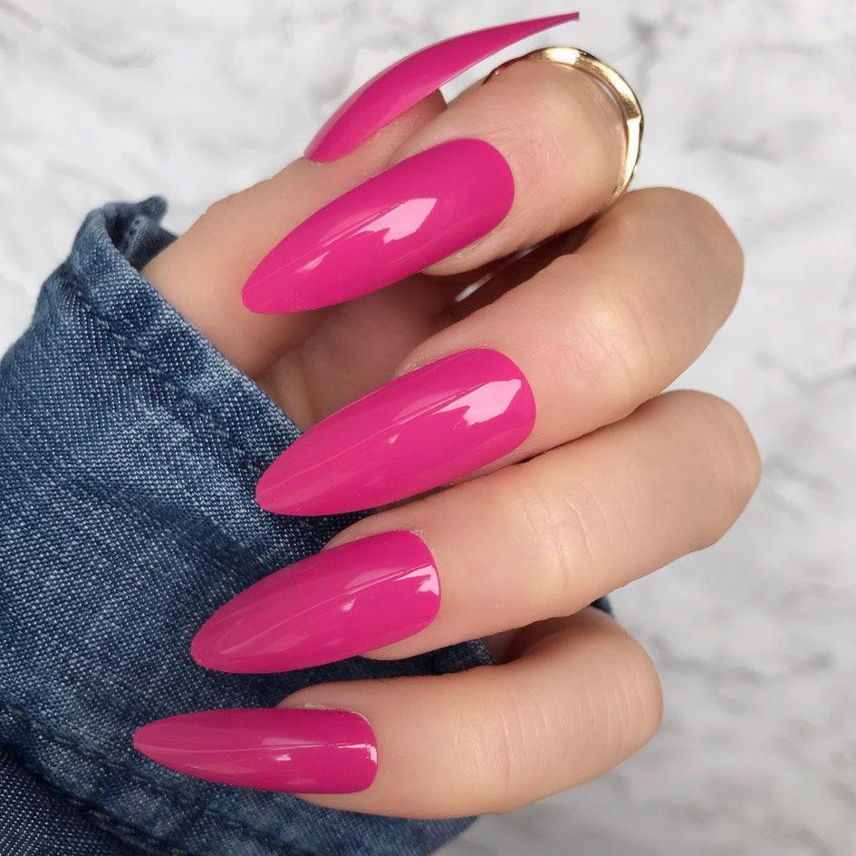 Hot Pink Gloss Long Stiletto - doobysnailsltd