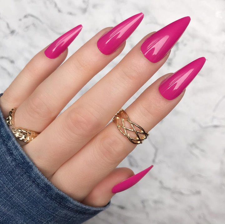 Hot Pink Gloss Midi Stiletto - doobysnailsltd