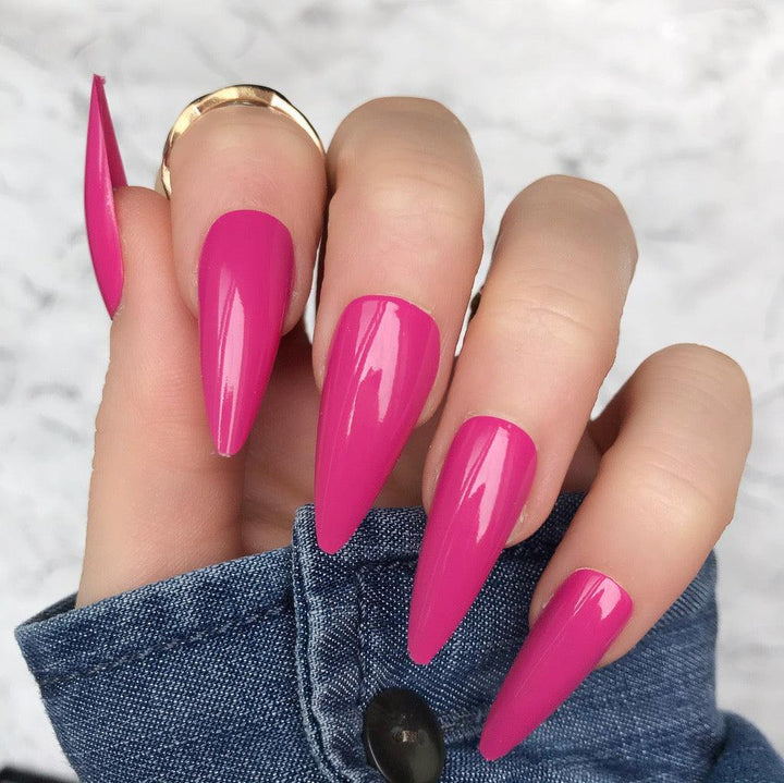 Hot Pink Gloss Midi Stiletto - doobysnailsltd