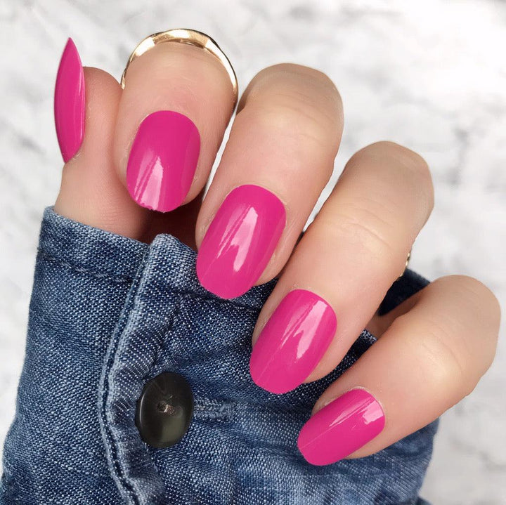 Hot Pink Gloss Short Oval - doobysnailsltd