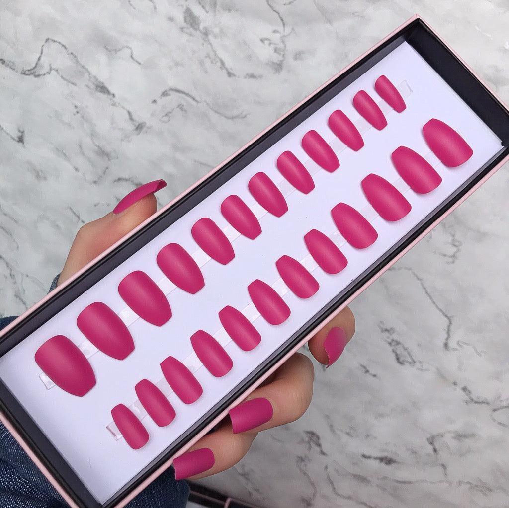 Hot Pink Matte Coffin - doobysnailsltd