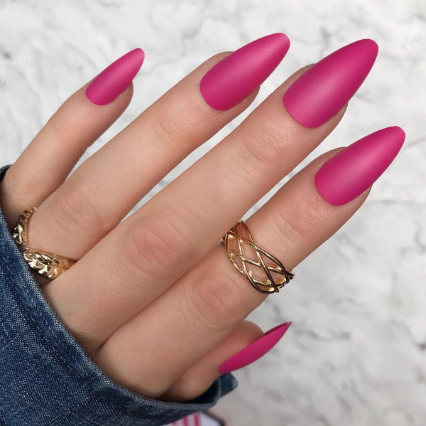 Hot Pink Matte Long Almond - doobysnailsltd