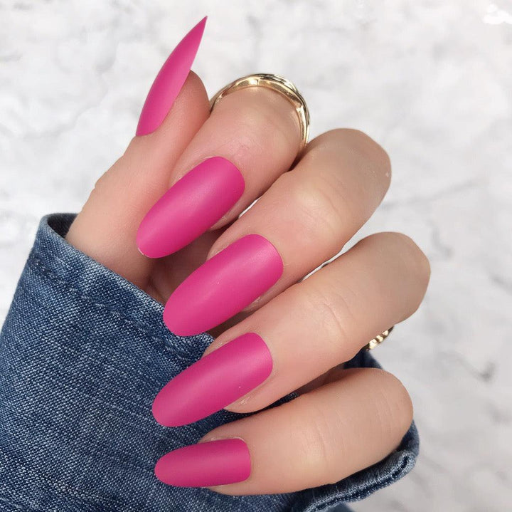 Hot Pink Matte Long Oval - doobysnailsltd