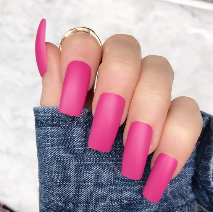 Hot Pink Matte Long Square - doobysnailsltd