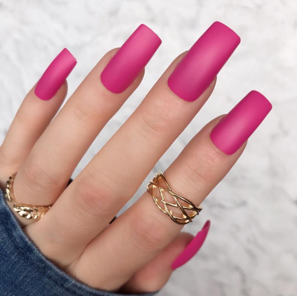 Hot Pink Matte Long Square - doobysnailsltd