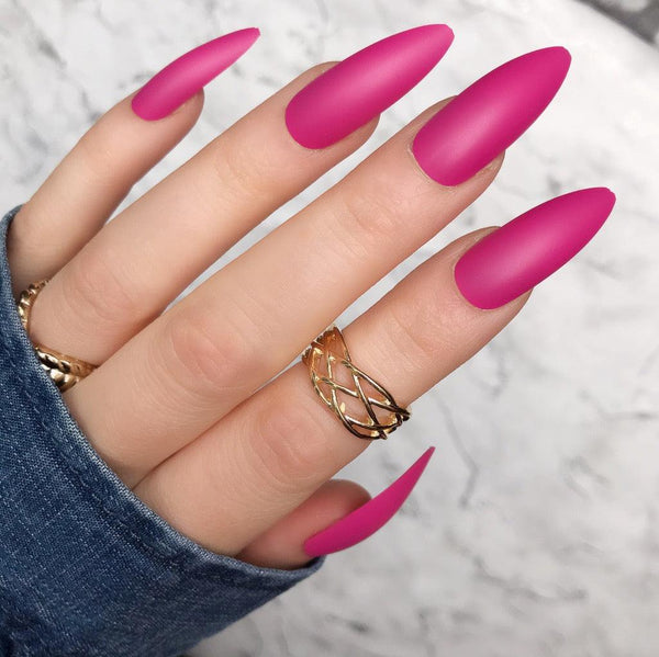 Hot Pink Matte Long Stiletto - doobysnailsltd