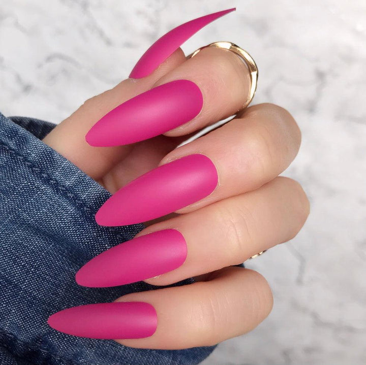 Hot Pink Matte Long Stiletto - doobysnailsltd