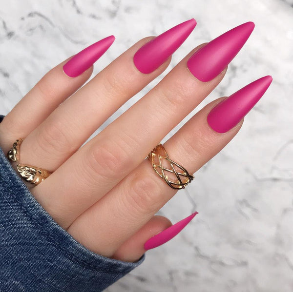 Hot Pink Matte Midi Stiletto - doobysnailsltd