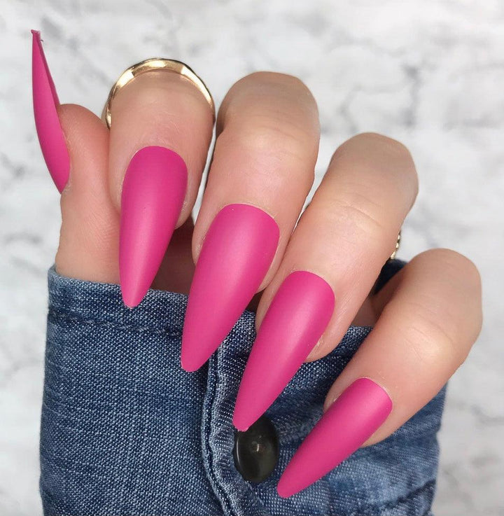 Hot Pink Matte Midi Stiletto - doobysnailsltd