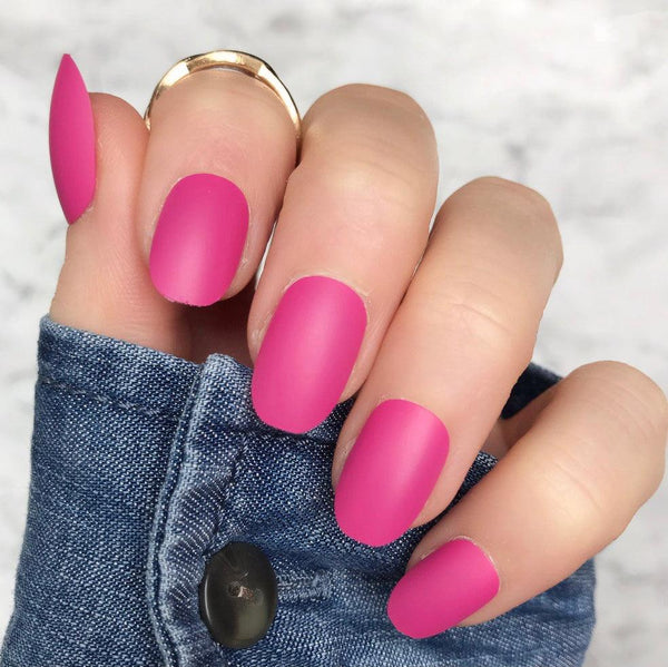 Hot Pink Matte Short Oval - doobysnailsltd