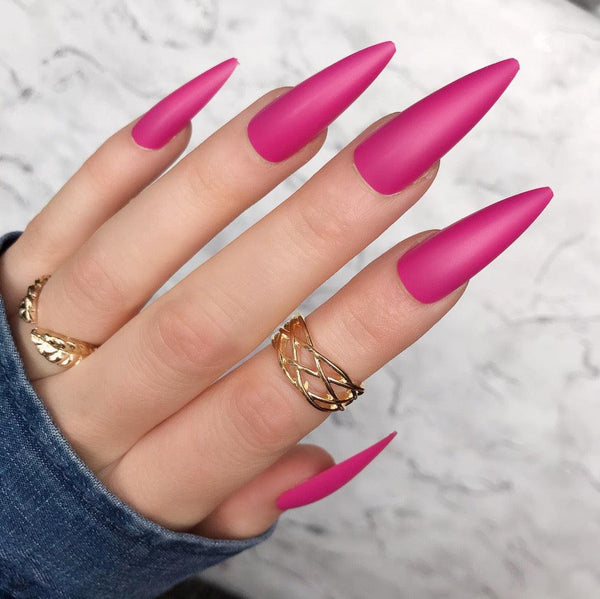 Hot Pink Matte Super Stiletto - doobysnailsltd