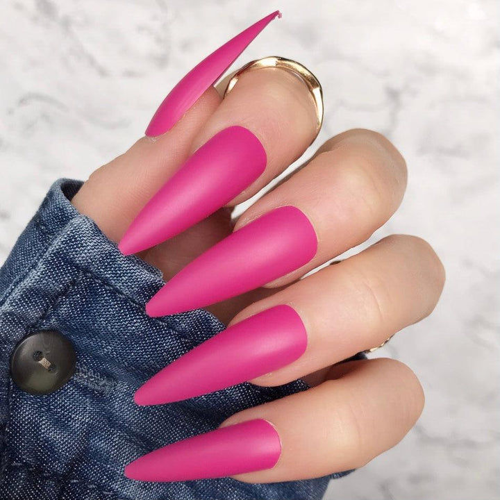 Hot Pink Matte Super Stiletto - doobysnailsltd