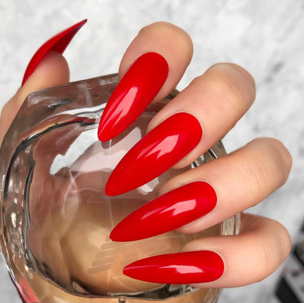 Hot Red Gloss Long Stiletto - doobysnailsltd