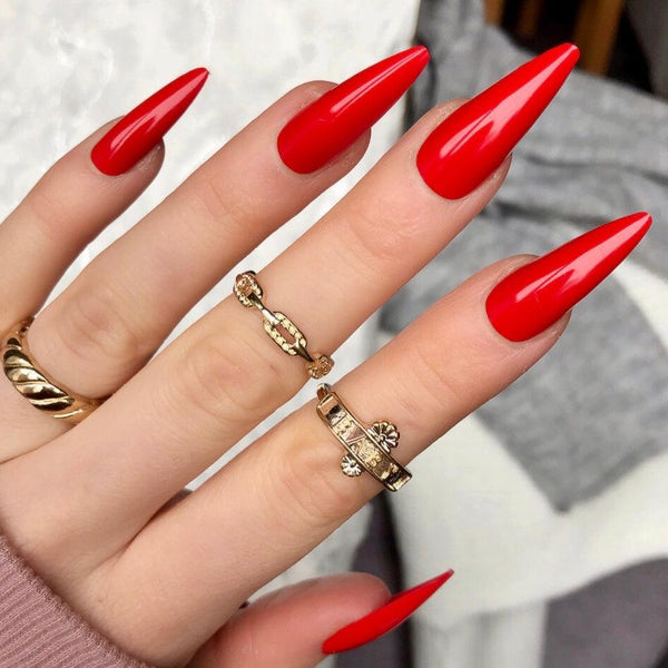 Hot Red Gloss Midi Stiletto - doobysnailsltd