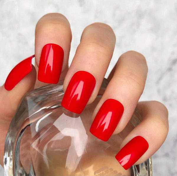 Hot Red Gloss Short Square - doobysnailsltd