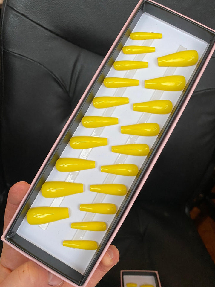 Last One! Bright Yellow Gloss Extra Coffin - doobysnailsltd