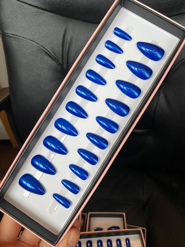 Last One! Metallic Blue Long Almond - doobysnailsltd