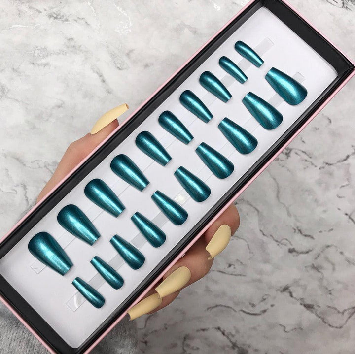 Metallic Aqua Midi Coffin - doobysnailsltd