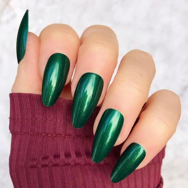 Metallic Green Long Almond - doobysnailsltd