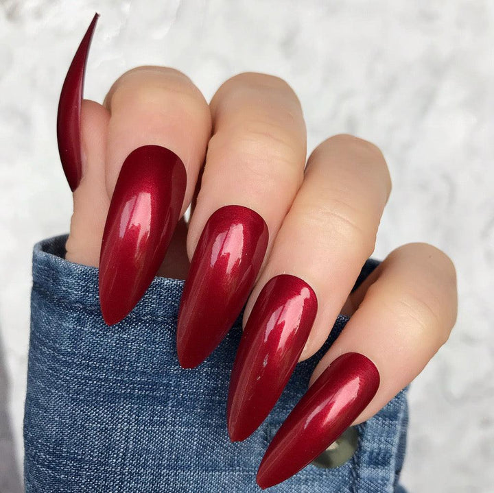 Metallic Red Long Stiletto - doobysnailsltd