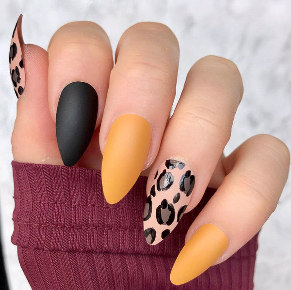 Mustard Leopard Print Almond - doobysnailsltd