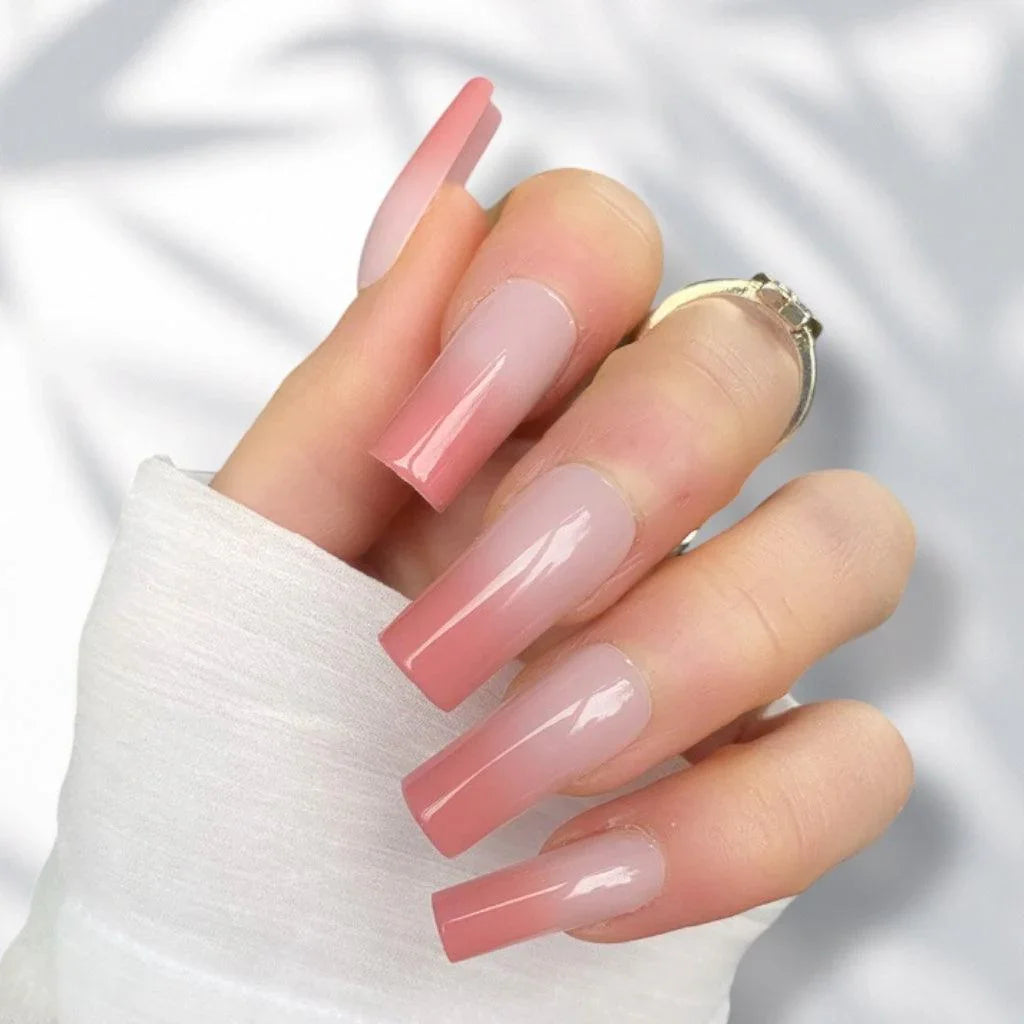 Soft Red Ombre Long Square - doobysnailsltd