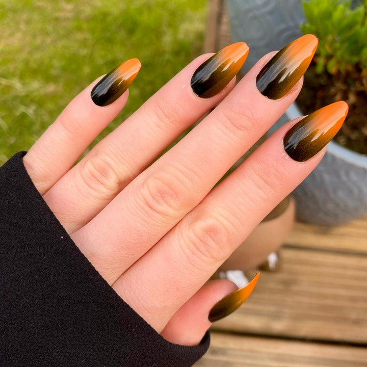 New! Black & Orange Ombre Almond - doobysnailsltd