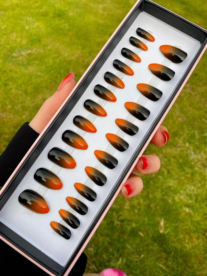 New! Black & Orange Ombre Almond - doobysnailsltd