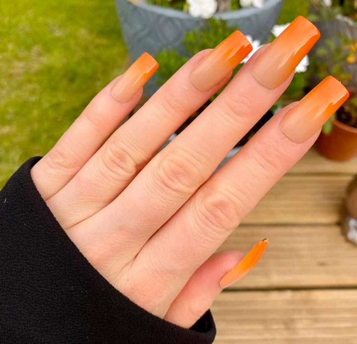 New! Nude & Orange Ombre Long Square - doobysnailsltd