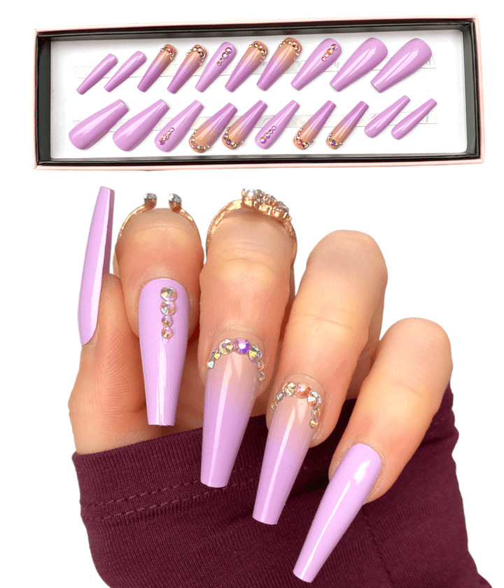 New! Ombre Diamante Lilac Extra Coffin - doobysnailsltd