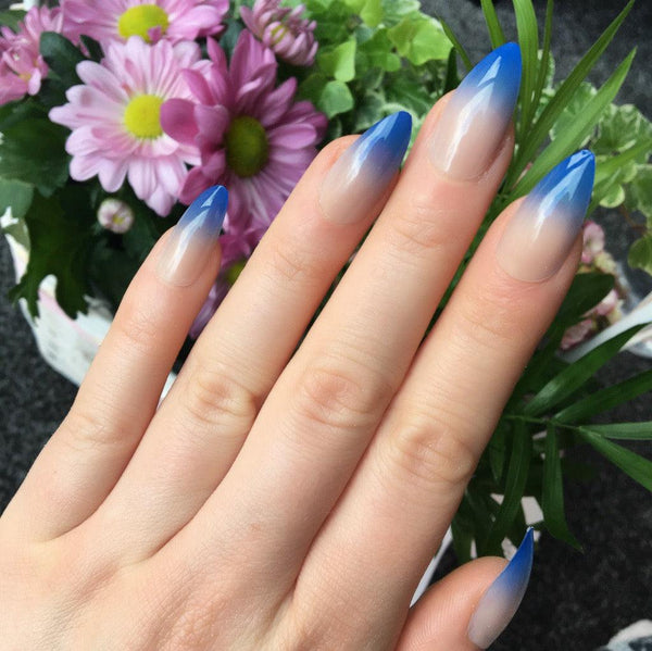 Nude & Electric Blue Ombre Almond - doobysnailsltd