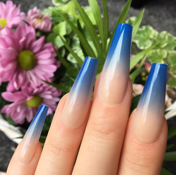 Nude & Electric Blue Ombre Extra Coffin - doobysnailsltd