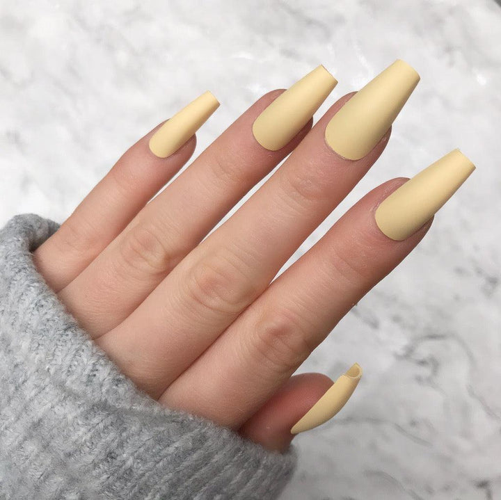 Pastel Yellow Matte Midi Coffin - doobysnailsltd