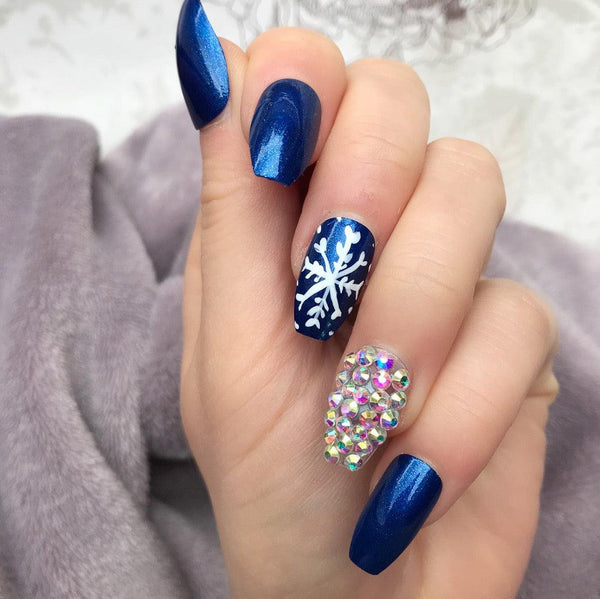 Snowflake Diamante Blue Coffin - doobysnailsltd