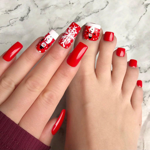 Snowy Days RED Long Square & Toes - doobysnailsltd