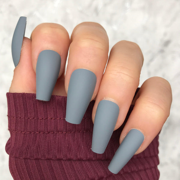 Soft Grey Matte Midi Coffin - doobysnailsltd